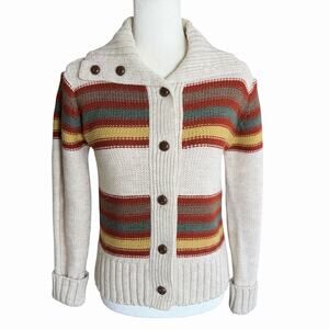 Vtg Corliss Shawl Neck Striped Cardigan Small Women's Ivory Brown Grandmacore